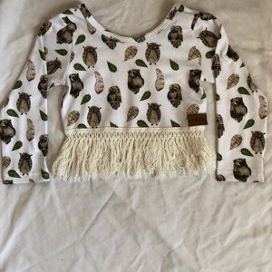 Owl fringe baby girl shirt